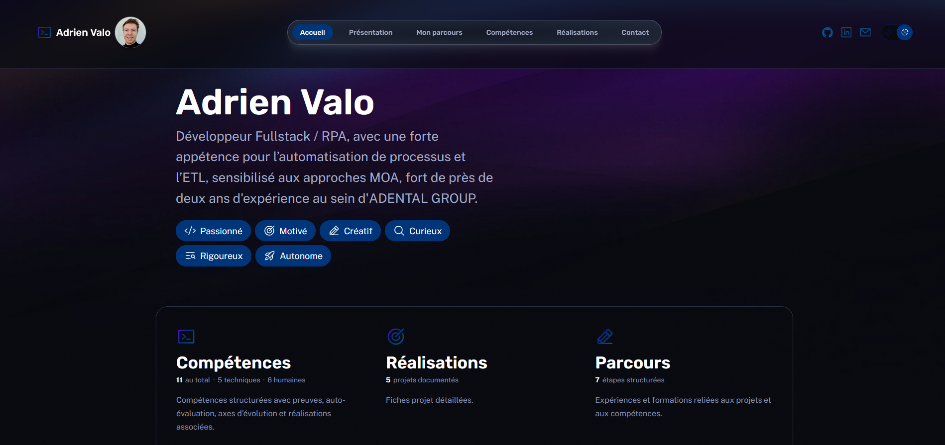 Aperçu du portfolio développé avec Astro